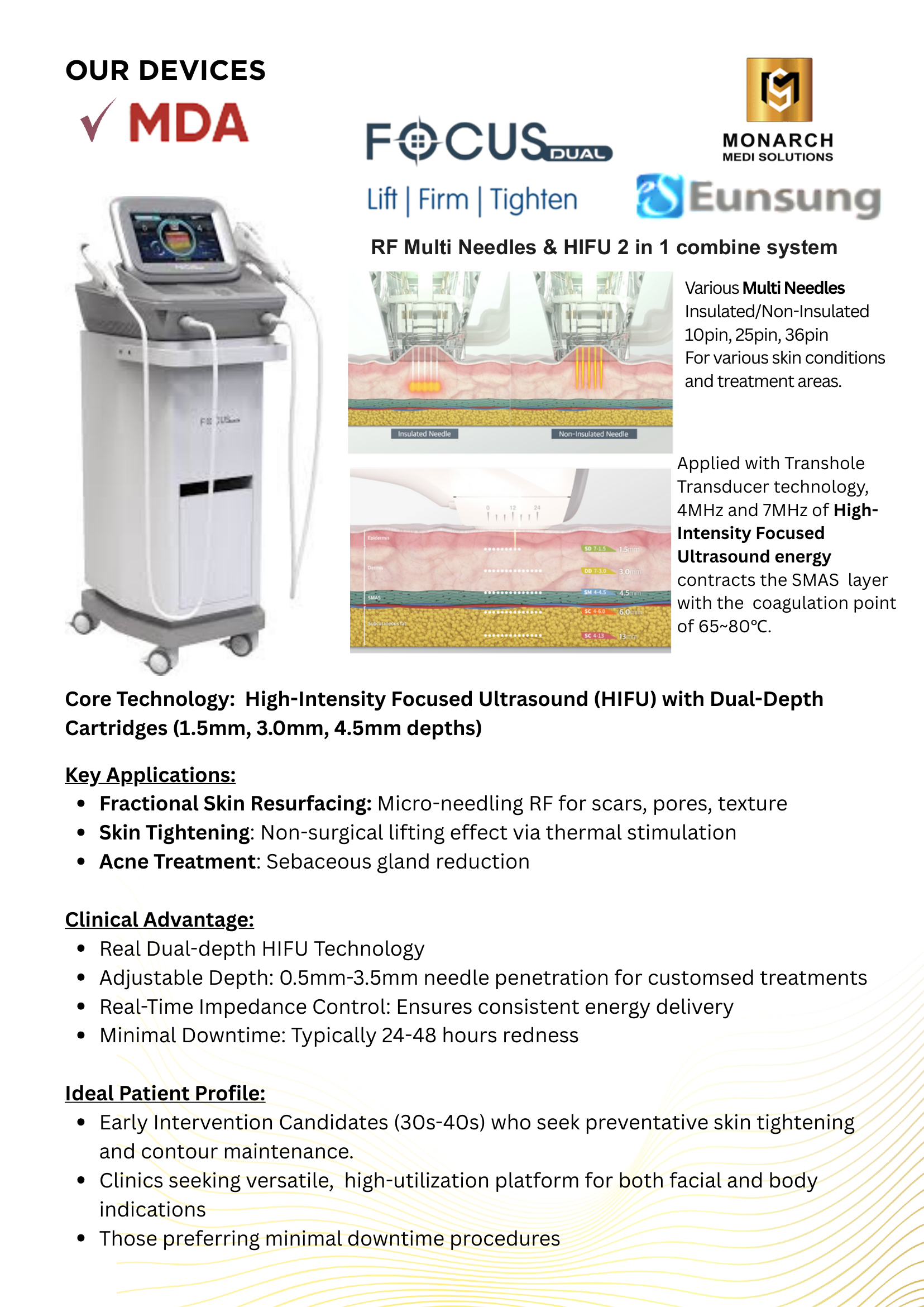 FOCUS DUAL dual lift HIFU machine combining HIFU and RF microneedling for Malaysian clinics