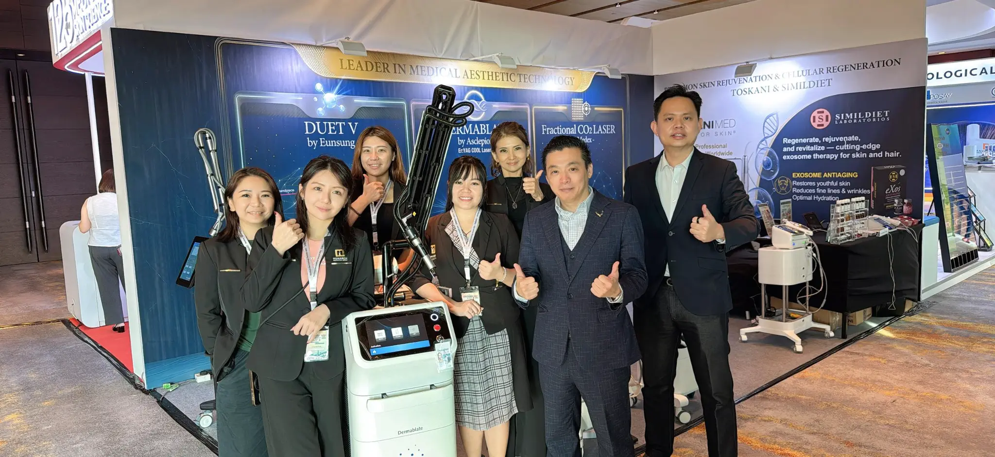 Monarch Medi Solutions team with the Dermablate Er:YAG laser and DUET V RF device at the 13th Northern Dermatology Summit 2026